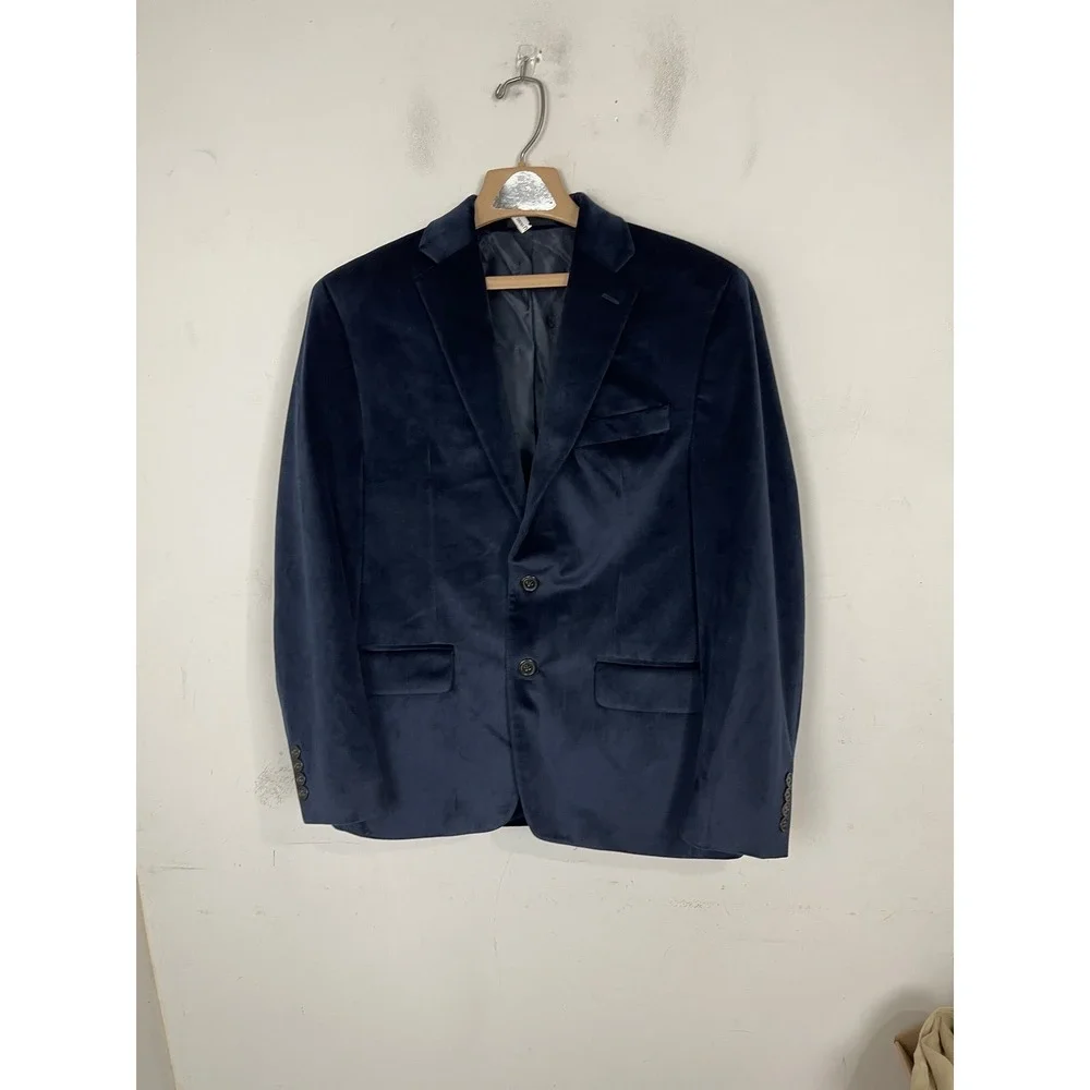 Lauren Ralph Lauren Mens Velvet Blazer Navy Blue 2-Button‎ Sport Coat 38S